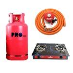Complete cooking set- Progas 13kg Filled Cylinder + Regulator+ Hosepipe + nunix Glass top 2 burner table top Cooker