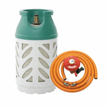 Safe gas cylinder with gas + Regulator + Hosepipe + Safetyclips