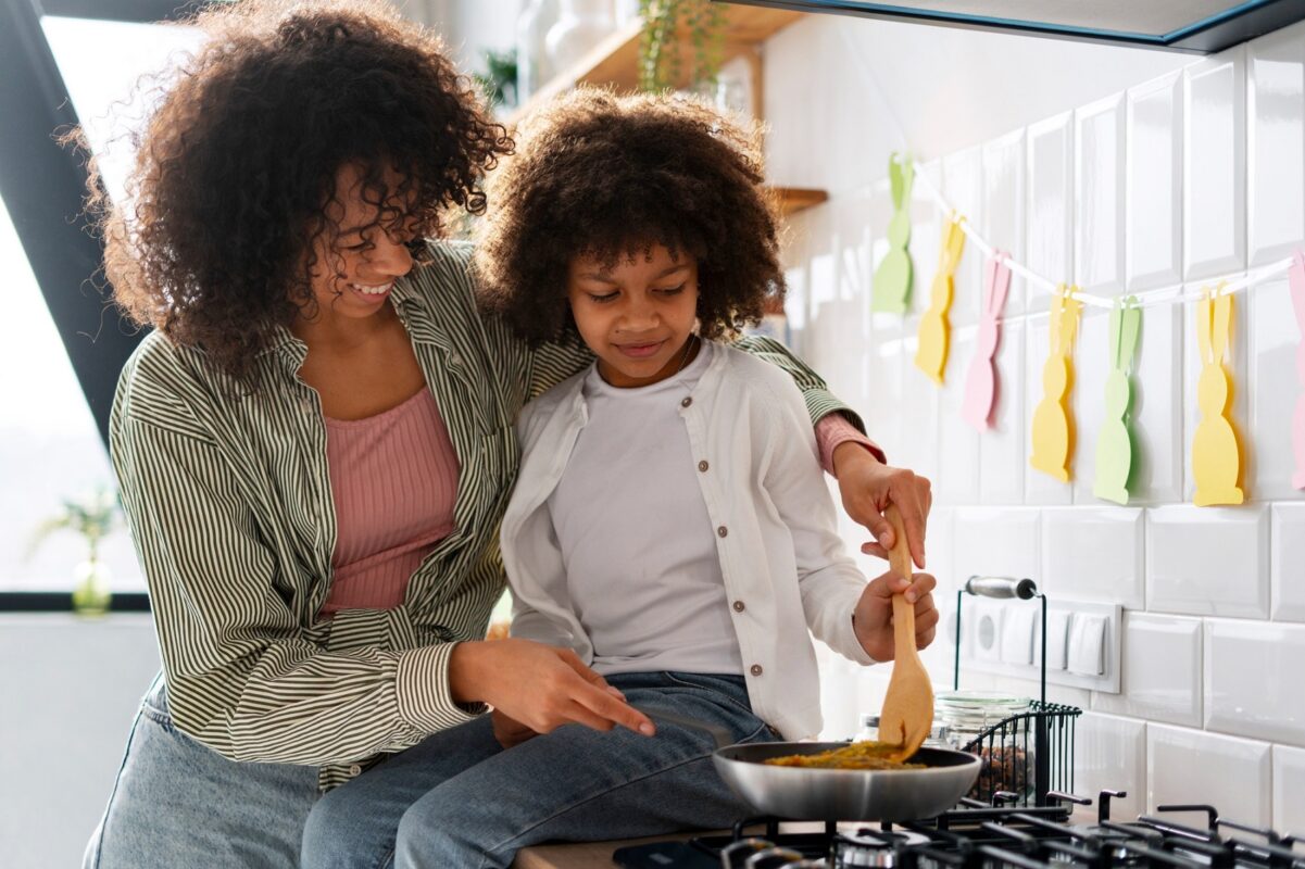 Happy family cooking using composite cylinders from peacock gas delivery services